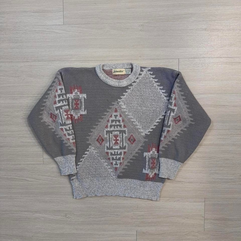 90's St. John's Bay 100% Cotton Patterned Knit Sweater Men's Size Medium